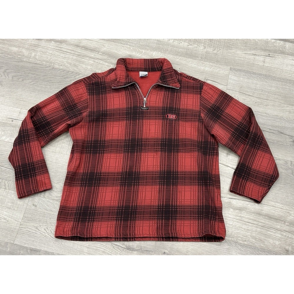 Vintage 90's Z. Cavaricci Plaid Quarter-zip fleece pullover Grunge Men‎  Large